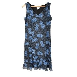 Vintage 90s Y2K Ann Taylor Loft Blue Floral Shift Dress Womens 10 Dark Fairy